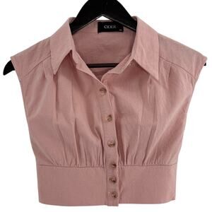 Cider Button Up Blouse XS Pastel Pink Sleeveless Cropped Soft Girl Balletcore